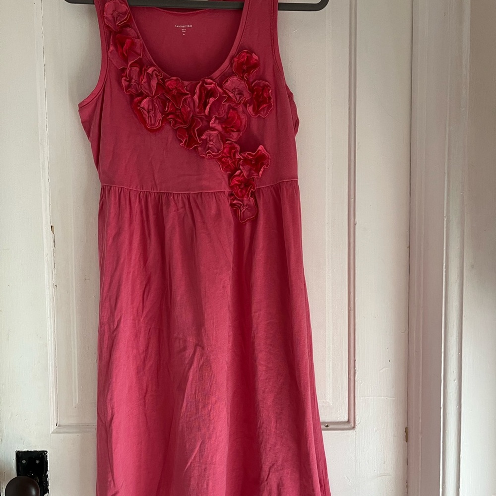 Garnet Hill Womens size medium pink tank dress with floral appliqués - Picture 2 of 8